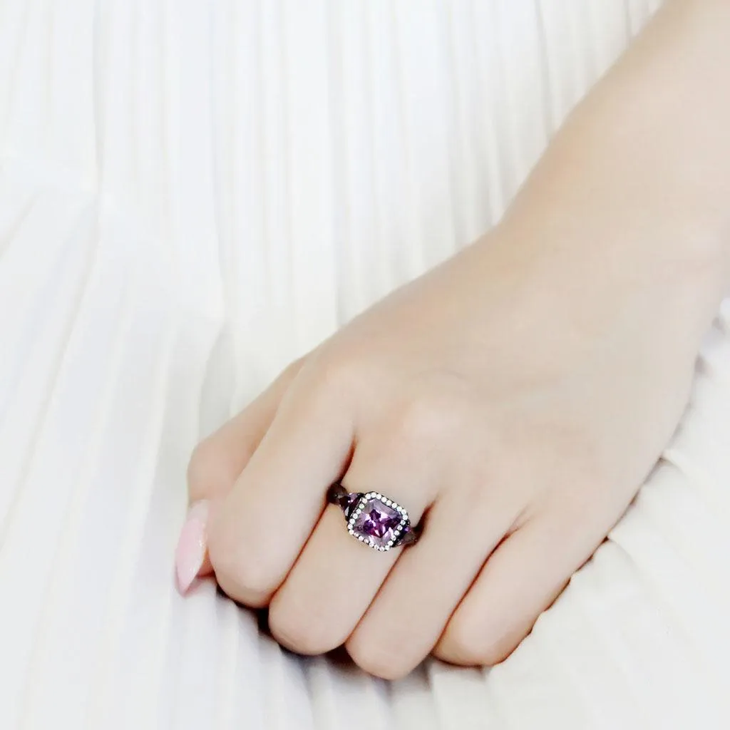 IP Black(Ion Plating) Stainless Steel Ring with AAA Grade CZ in Amethyst for Women Style DA346