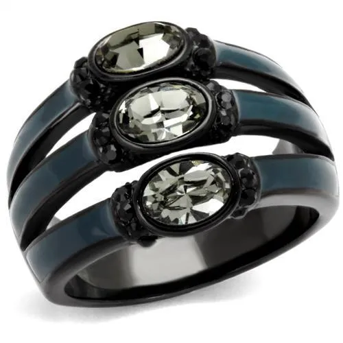 IP Black(Ion Plating) Stainless Steel Ring with Top Grade Crystal in Black Diamond for Women Style TK2214