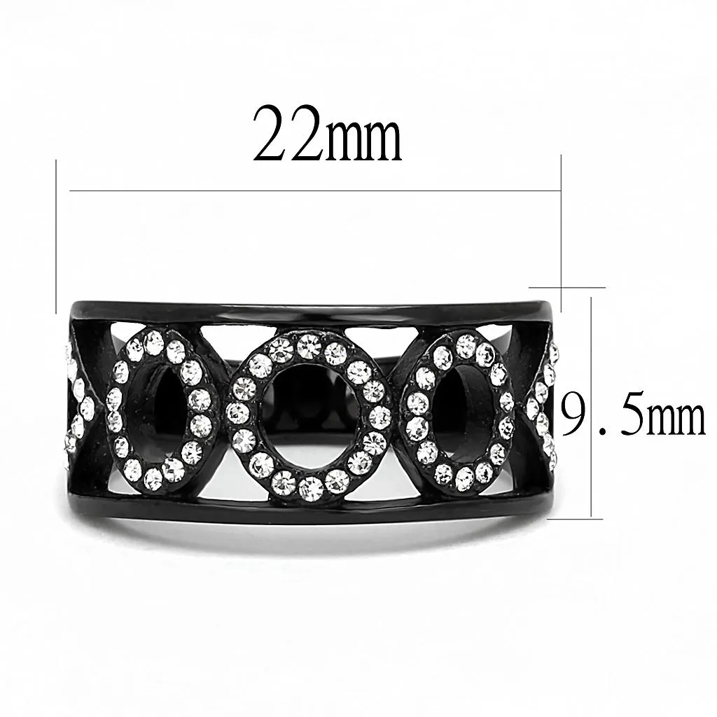 IP Black(Ion Plating) Stainless Steel Ring with Top Grade Crystal in Clear for Women Style TK3046