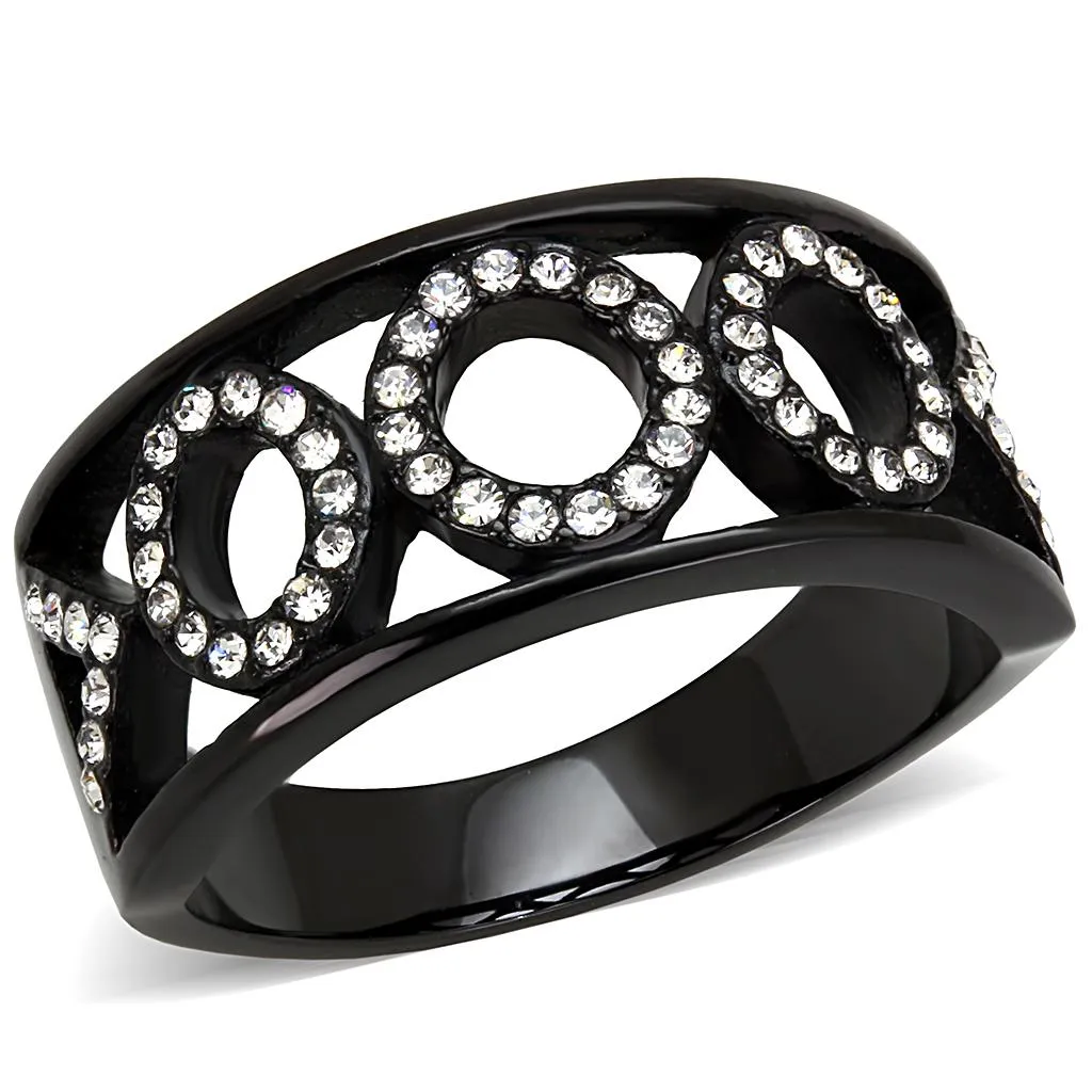 IP Black(Ion Plating) Stainless Steel Ring with Top Grade Crystal in Clear for Women Style TK3046