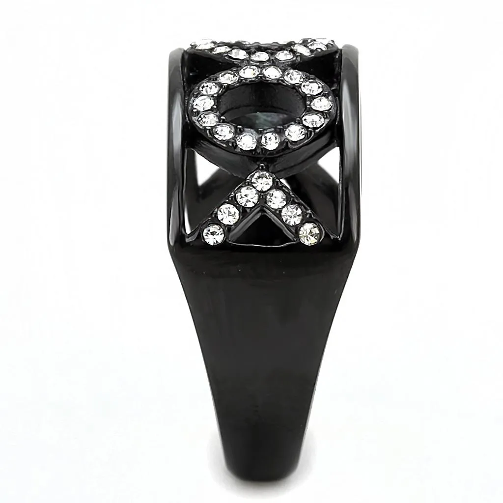 IP Black(Ion Plating) Stainless Steel Ring with Top Grade Crystal in Clear for Women Style TK3046