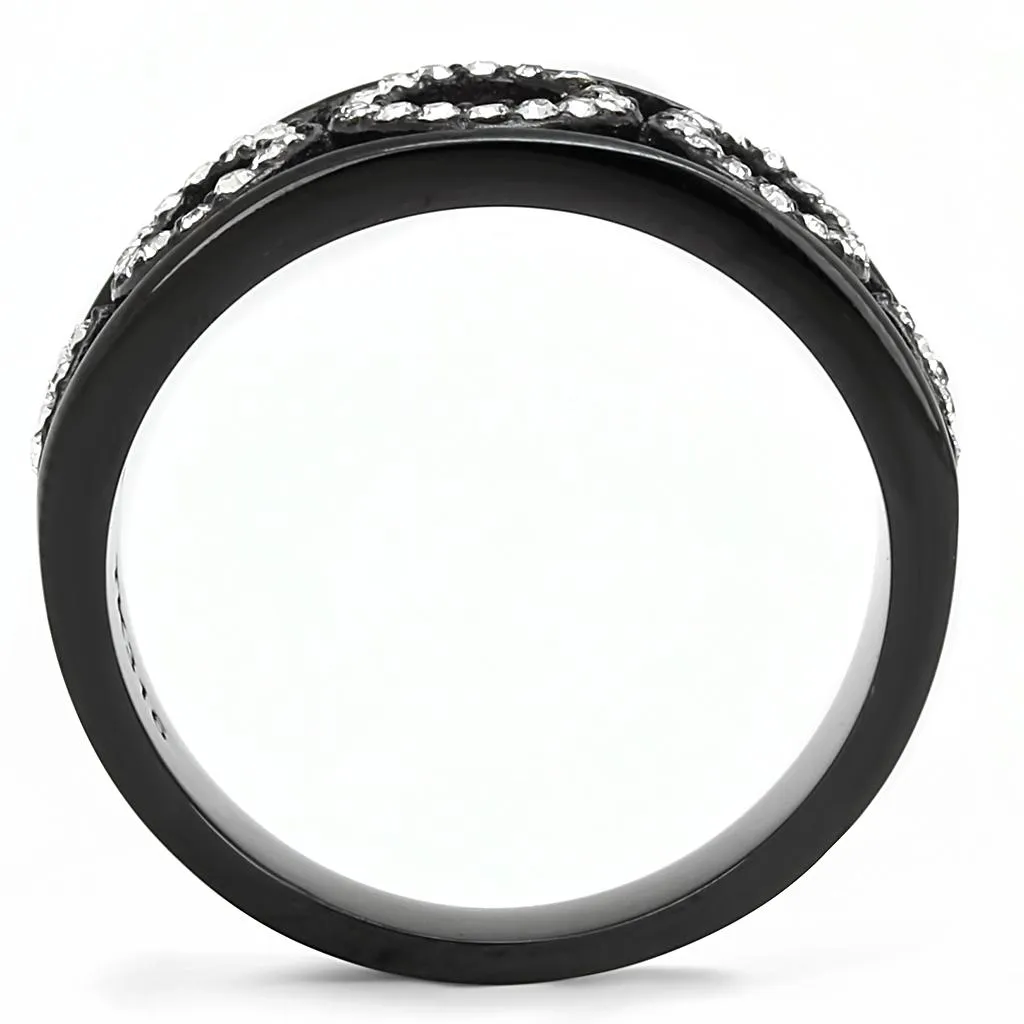 IP Black(Ion Plating) Stainless Steel Ring with Top Grade Crystal in Clear for Women Style TK3046