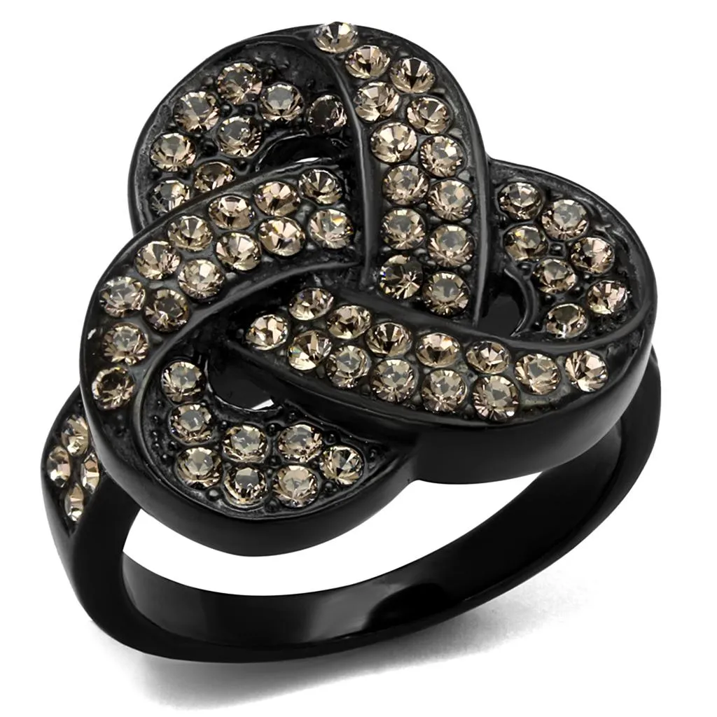 IP Black(Ion Plating) Stainless Steel Ring with Top Grade Crystal in Light Smoked for Women Style TK2347