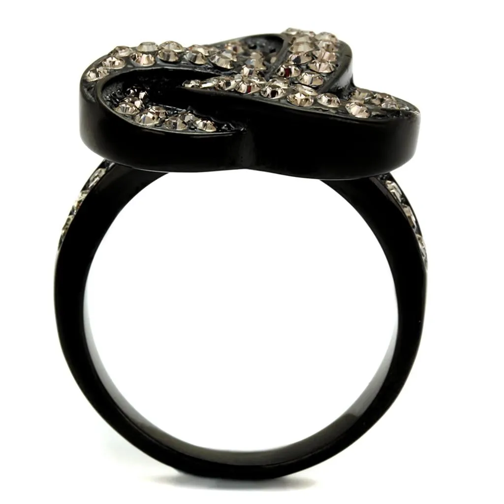 IP Black(Ion Plating) Stainless Steel Ring with Top Grade Crystal in Light Smoked for Women Style TK2347