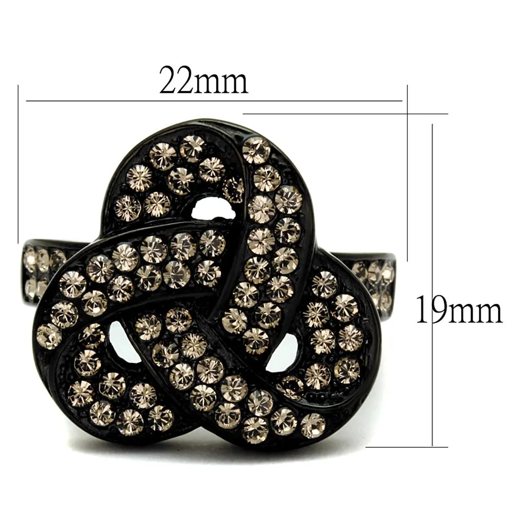 IP Black(Ion Plating) Stainless Steel Ring with Top Grade Crystal in Light Smoked for Women Style TK2347