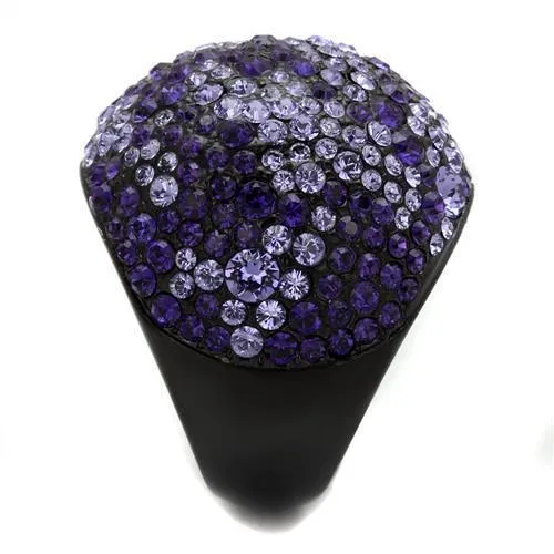 IP Black(Ion Plating) Stainless Steel Ring with Top Grade Crystal in Tanzanite for Women Style TK2358