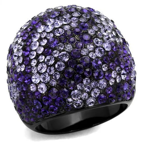 IP Black(Ion Plating) Stainless Steel Ring with Top Grade Crystal in Tanzanite for Women Style TK2358