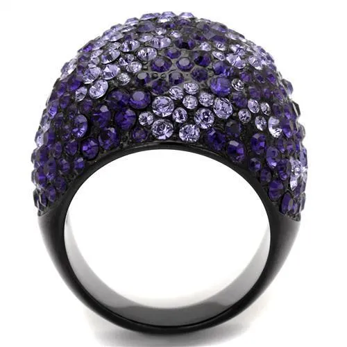 IP Black(Ion Plating) Stainless Steel Ring with Top Grade Crystal in Tanzanite for Women Style TK2358