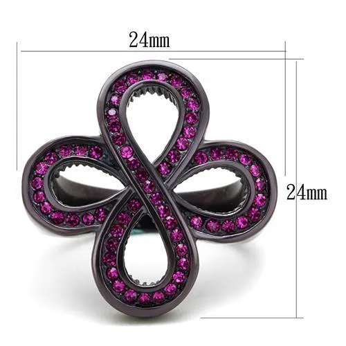 IP Dark Brown (IP coffee) Stainless Steel Ring with Top Grade Crystal in Fuchsia for Women Style TK2763