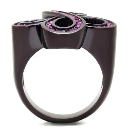 IP Dark Brown (IP coffee) Stainless Steel Ring with Top Grade Crystal in Fuchsia for Women Style TK2763