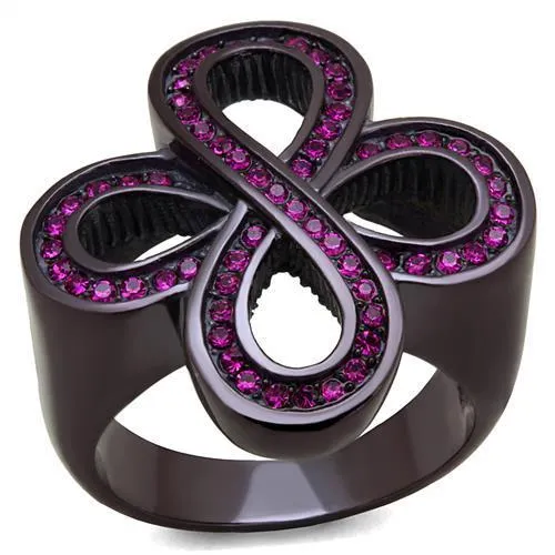 IP Dark Brown (IP coffee) Stainless Steel Ring with Top Grade Crystal in Fuchsia for Women Style TK2763