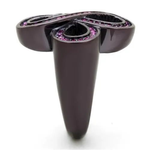 IP Dark Brown (IP coffee) Stainless Steel Ring with Top Grade Crystal in Fuchsia for Women Style TK2763