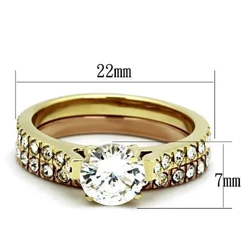 IP Gold & IP Rose Gold (Ion Plating) Stainless Steel Ring with AAA Grade CZ in Clear for Women Style TK968