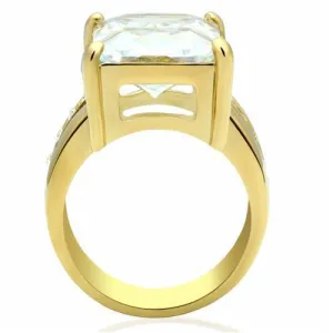 IP Gold(Ion Plating) Brass Ring with AAA Grade CZ in Clear for Women Style GL089