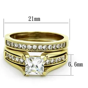 IP Gold(Ion Plating) Stainless Steel Ring with AAA Grade CZ in Clear for Women Style TK0W384