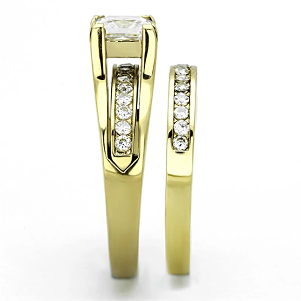 IP Gold(Ion Plating) Stainless Steel Ring with AAA Grade CZ in Clear for Women Style TK0W384