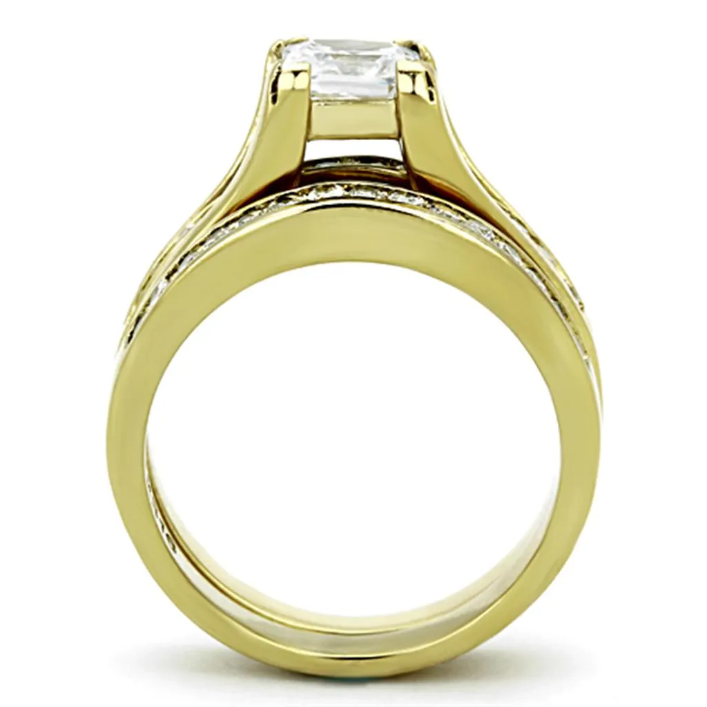 IP Gold(Ion Plating) Stainless Steel Ring with AAA Grade CZ in Clear for Women Style TK0W384