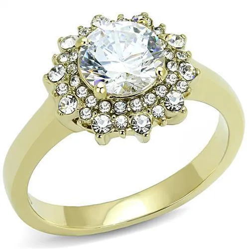 IP Gold(Ion Plating) Stainless Steel Ring with AAA Grade CZ in Clear for Women Style TK3035