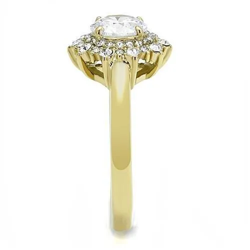 IP Gold(Ion Plating) Stainless Steel Ring with AAA Grade CZ in Clear for Women Style TK3035