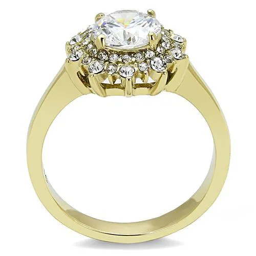 IP Gold(Ion Plating) Stainless Steel Ring with AAA Grade CZ in Clear for Women Style TK3035