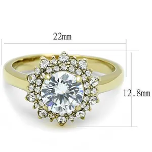 IP Gold(Ion Plating) Stainless Steel Ring with AAA Grade CZ in Clear for Women Style TK3035