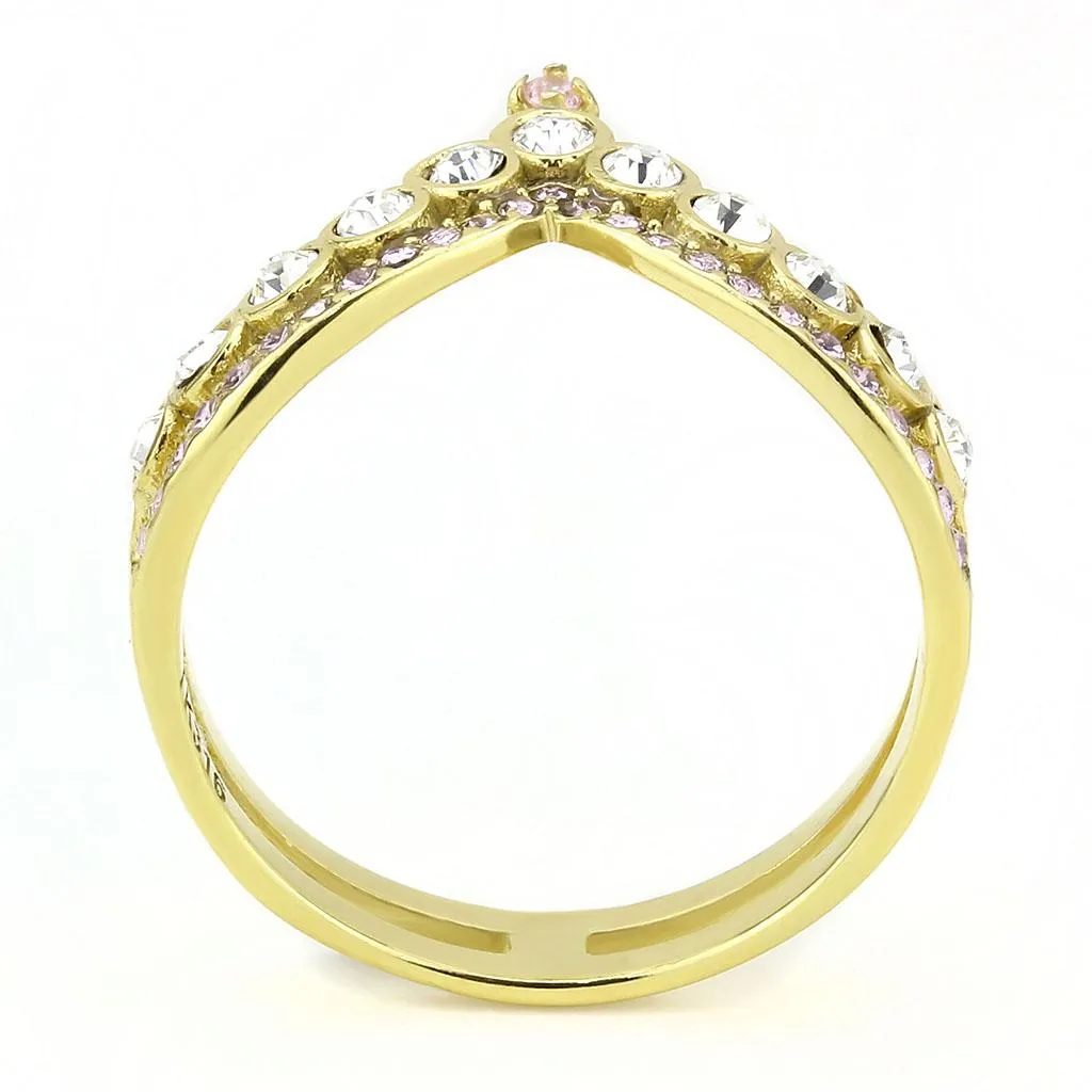 IP Gold(Ion Plating) Stainless Steel Ring with AAA Grade CZ in Rose for Women Style TK3587