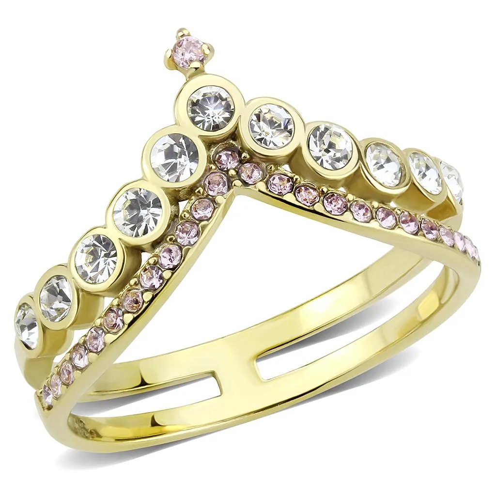 IP Gold(Ion Plating) Stainless Steel Ring with AAA Grade CZ in Rose for Women Style TK3587