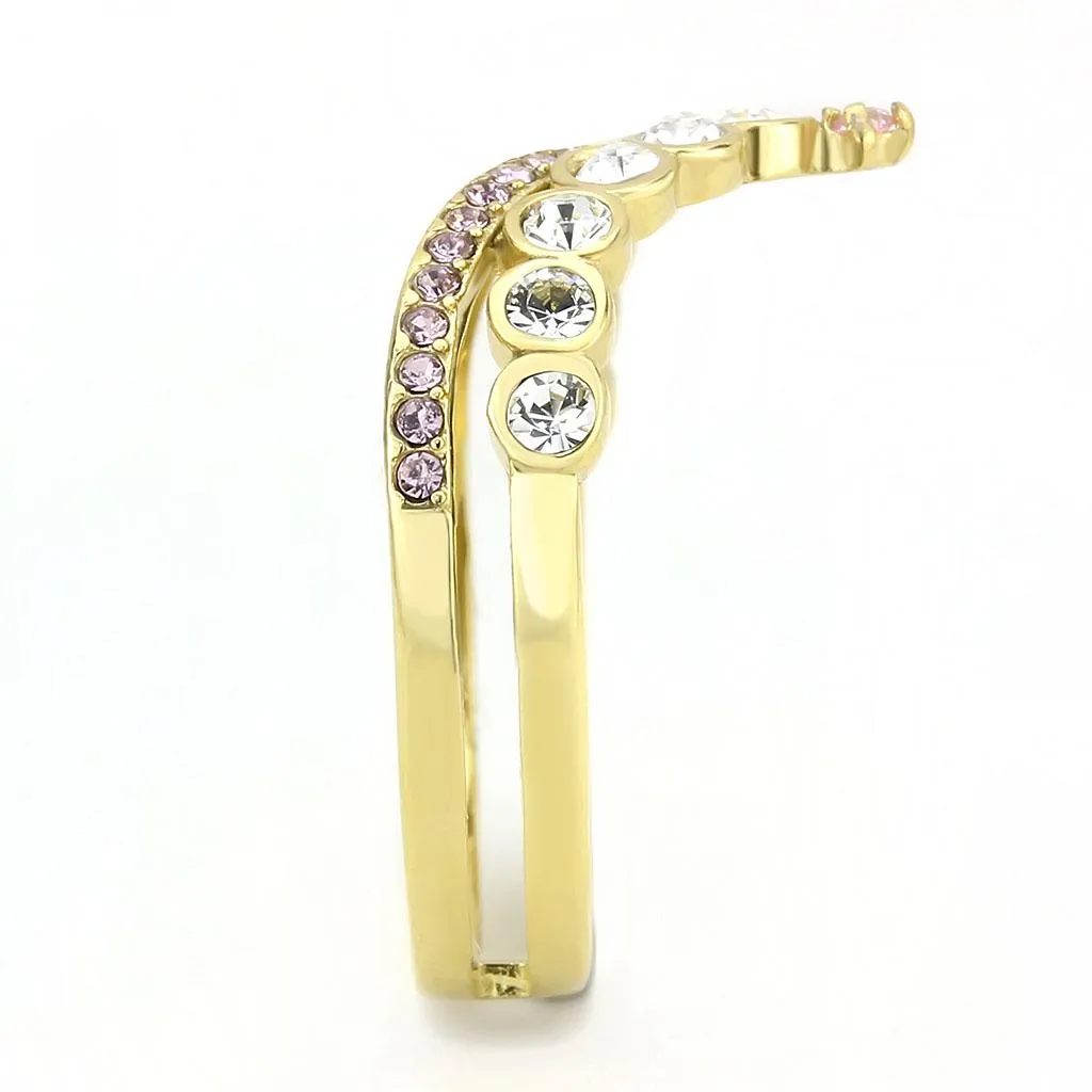 IP Gold(Ion Plating) Stainless Steel Ring with AAA Grade CZ in Rose for Women Style TK3587