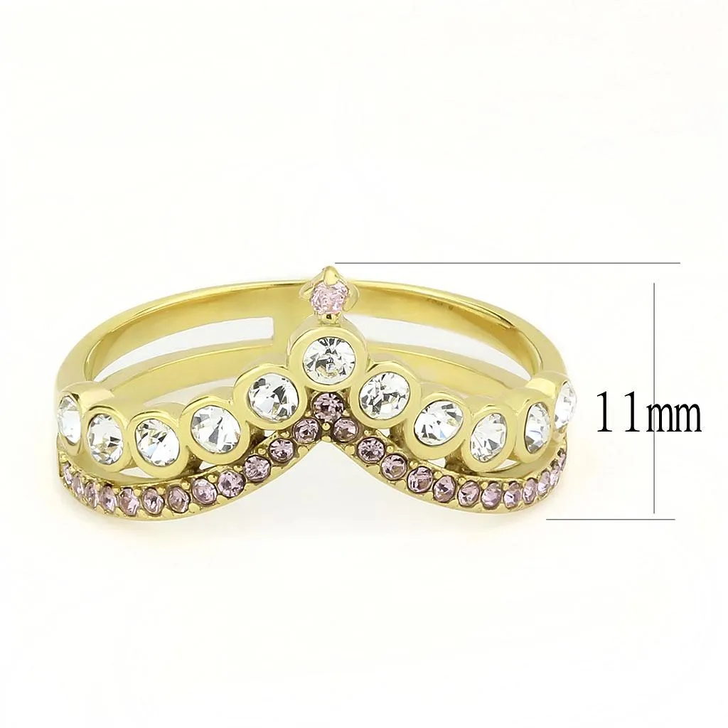 IP Gold(Ion Plating) Stainless Steel Ring with AAA Grade CZ in Rose for Women Style TK3587