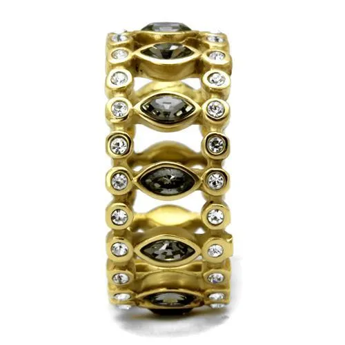 IP Gold(Ion Plating) Stainless Steel Ring with Top Grade Crystal in Black Diamond for Women Style TK2907