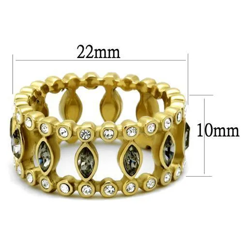 IP Gold(Ion Plating) Stainless Steel Ring with Top Grade Crystal in Black Diamond for Women Style TK2907