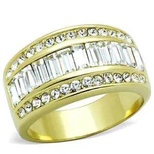 IP Gold(Ion Plating) Stainless Steel Ring with Top Grade Crystal in Clear for Women Style TK1561