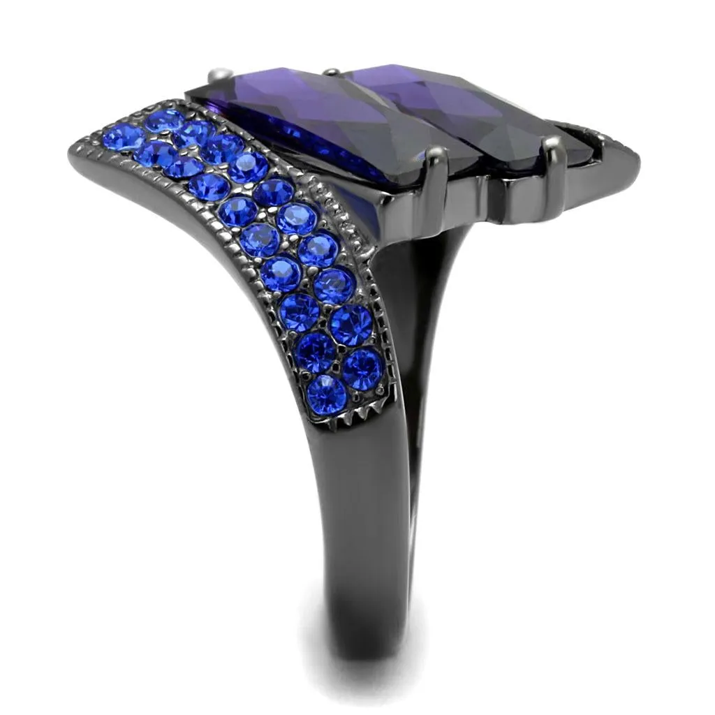 IP Light Black (IP Gun) Stainless Steel Ring with AAA Grade CZ in Tanzanite for Women Style TK2996