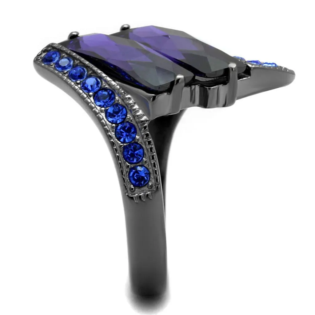 IP Light Black (IP Gun) Stainless Steel Ring with AAA Grade CZ in Tanzanite for Women Style TK2996