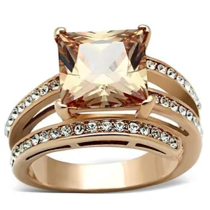 IP Rose Gold(Ion Plating) Stainless Steel Ring with AAA Grade CZ in Champagne for Women Style TK1665