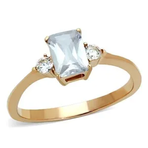 IP Rose Gold(Ion Plating) Stainless Steel Ring with AAA Grade CZ in Clear for Women Style TK1589