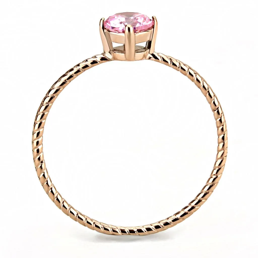 IP Rose Gold(Ion Plating) Stainless Steel Ring with AAA Grade CZ in Rose for Women Style TK3558