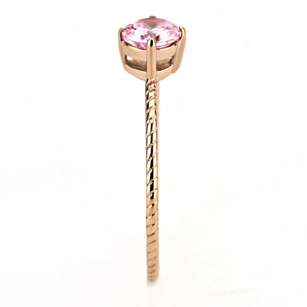 IP Rose Gold(Ion Plating) Stainless Steel Ring with AAA Grade CZ in Rose for Women Style TK3558