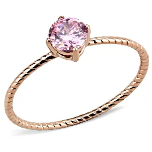 IP Rose Gold(Ion Plating) Stainless Steel Ring with AAA Grade CZ in Rose for Women Style TK3558