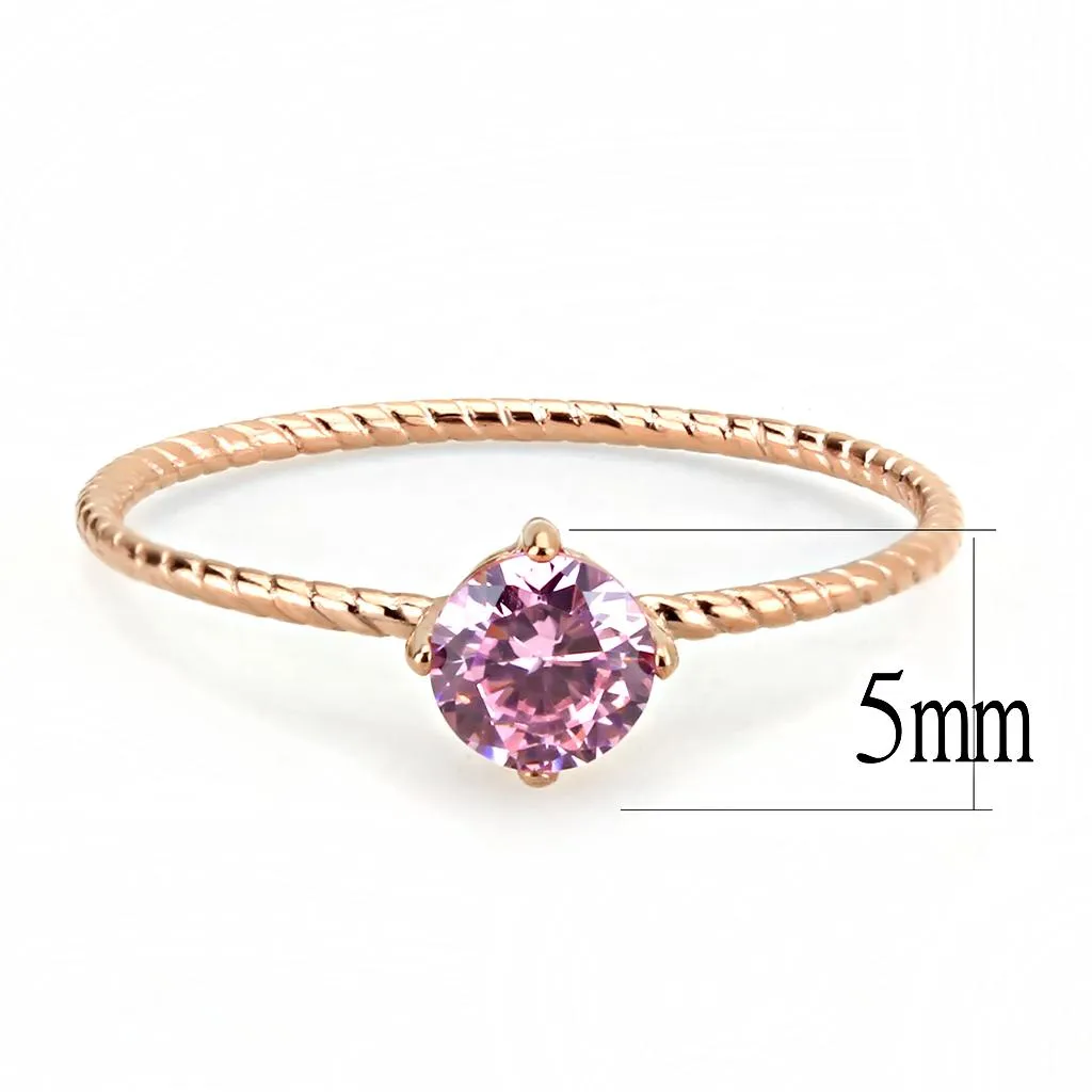 IP Rose Gold(Ion Plating) Stainless Steel Ring with AAA Grade CZ in Rose for Women Style TK3558