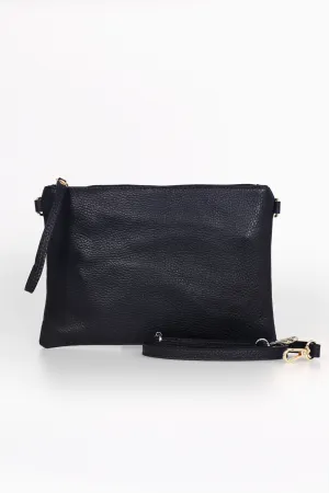 Jenna - Italian Leather Clutch Bag - Navy Blue, Pebbled