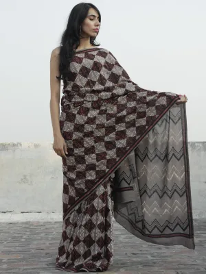 Kashish Dark Rust Ivory Hand Block Printed Cotton Saree In Natural Colors - S031702311