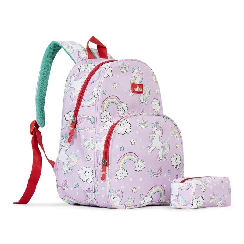 Kids Backpack - Durable Polyester, Comfortable Straps | Includes Free Pencil Pouch | 15 Litres | Lavender - Unicorn