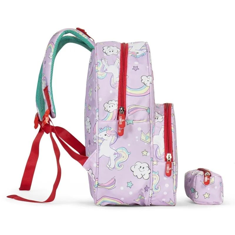 Kids Backpack - Durable Polyester, Comfortable Straps | Includes Free Pencil Pouch | 15 Litres | Lavender - Unicorn