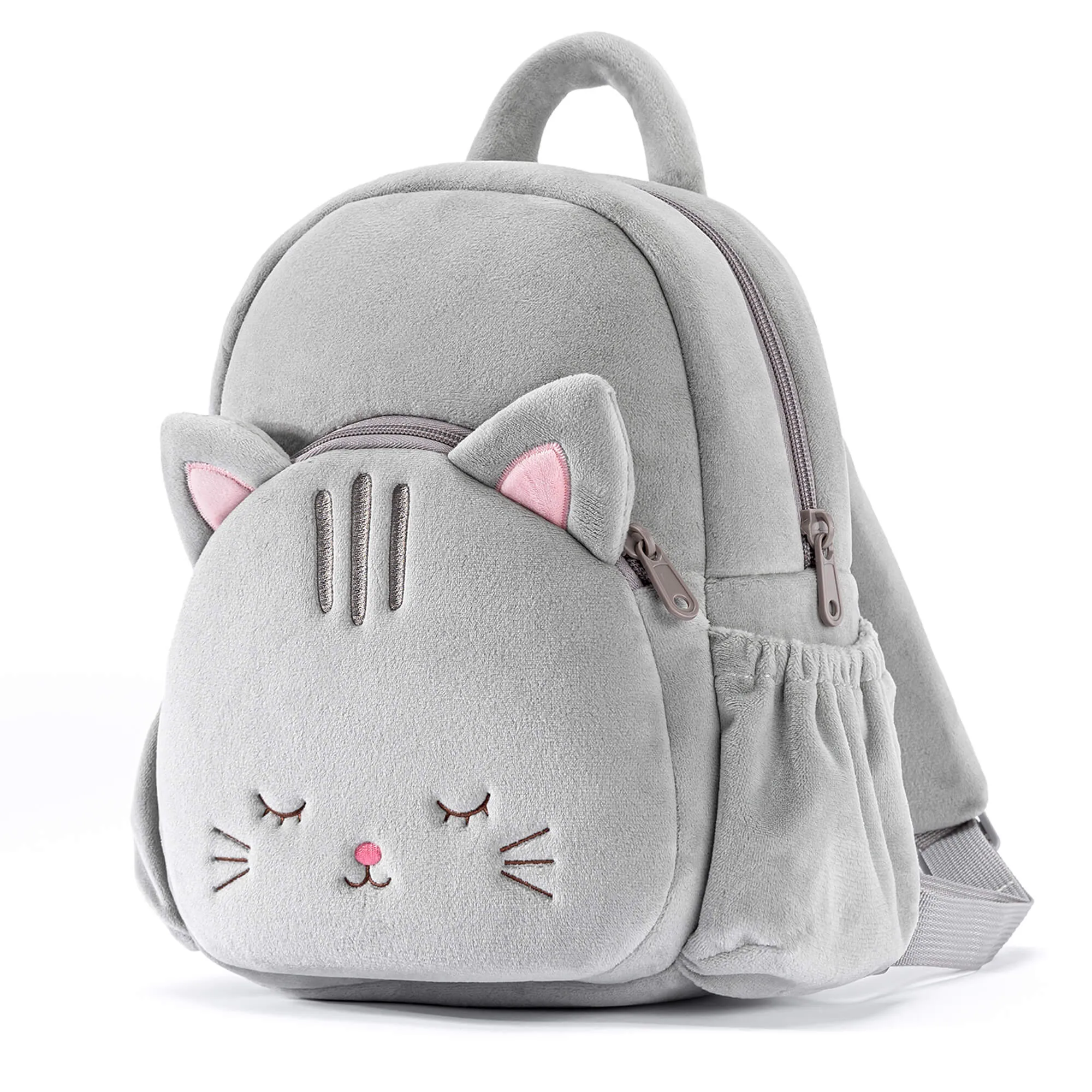 Lazadagifts 11-inch Toddler Kids Backpack Plush Kitty Cat Pre-School Backpacks with Double Layers Storage Gray