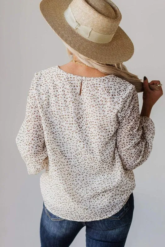 Leopard Crew Neck Long Sleeve Blouse