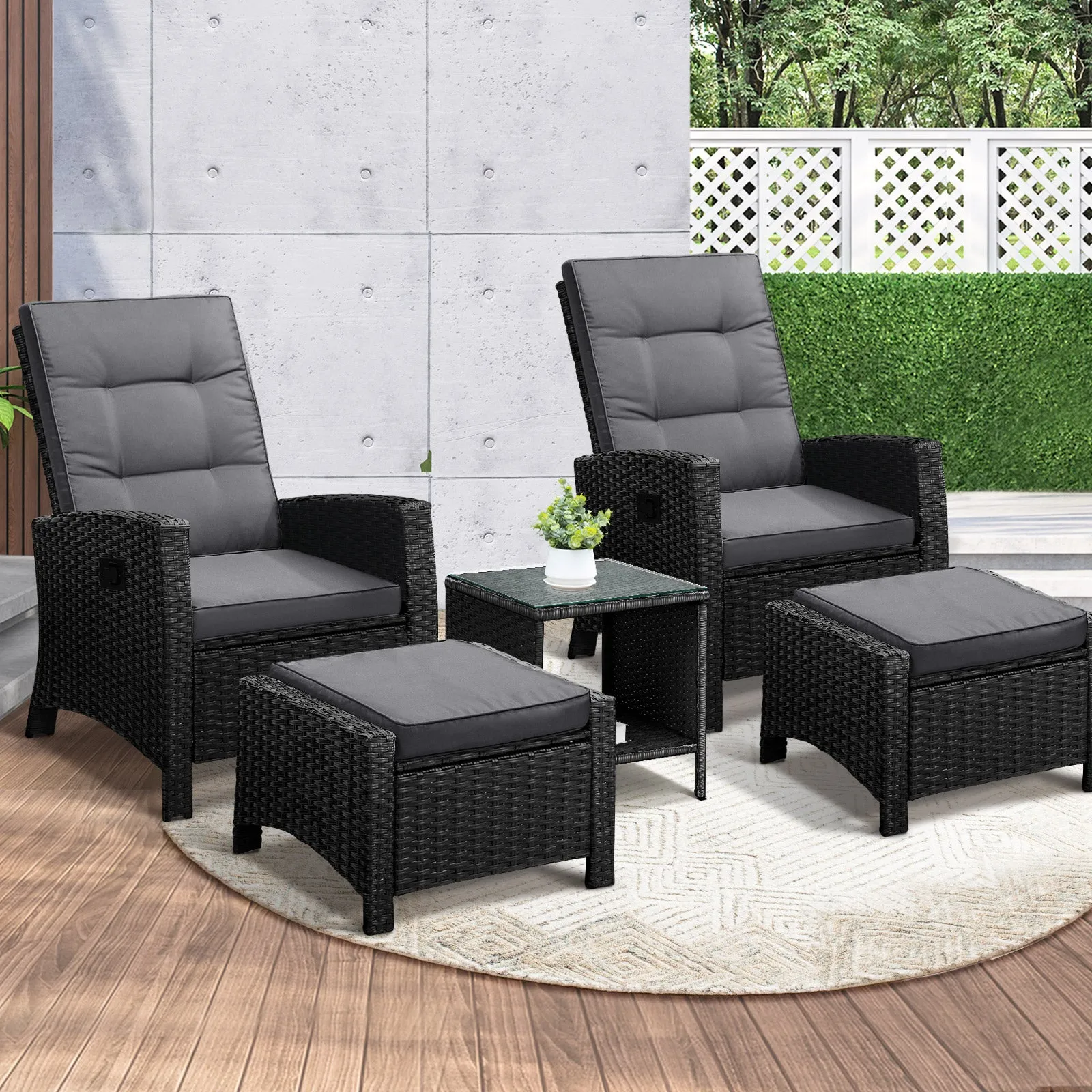 Livsip Outdoor Recliner Chair & Table Set Wicker lounge Patio Furniture Setting