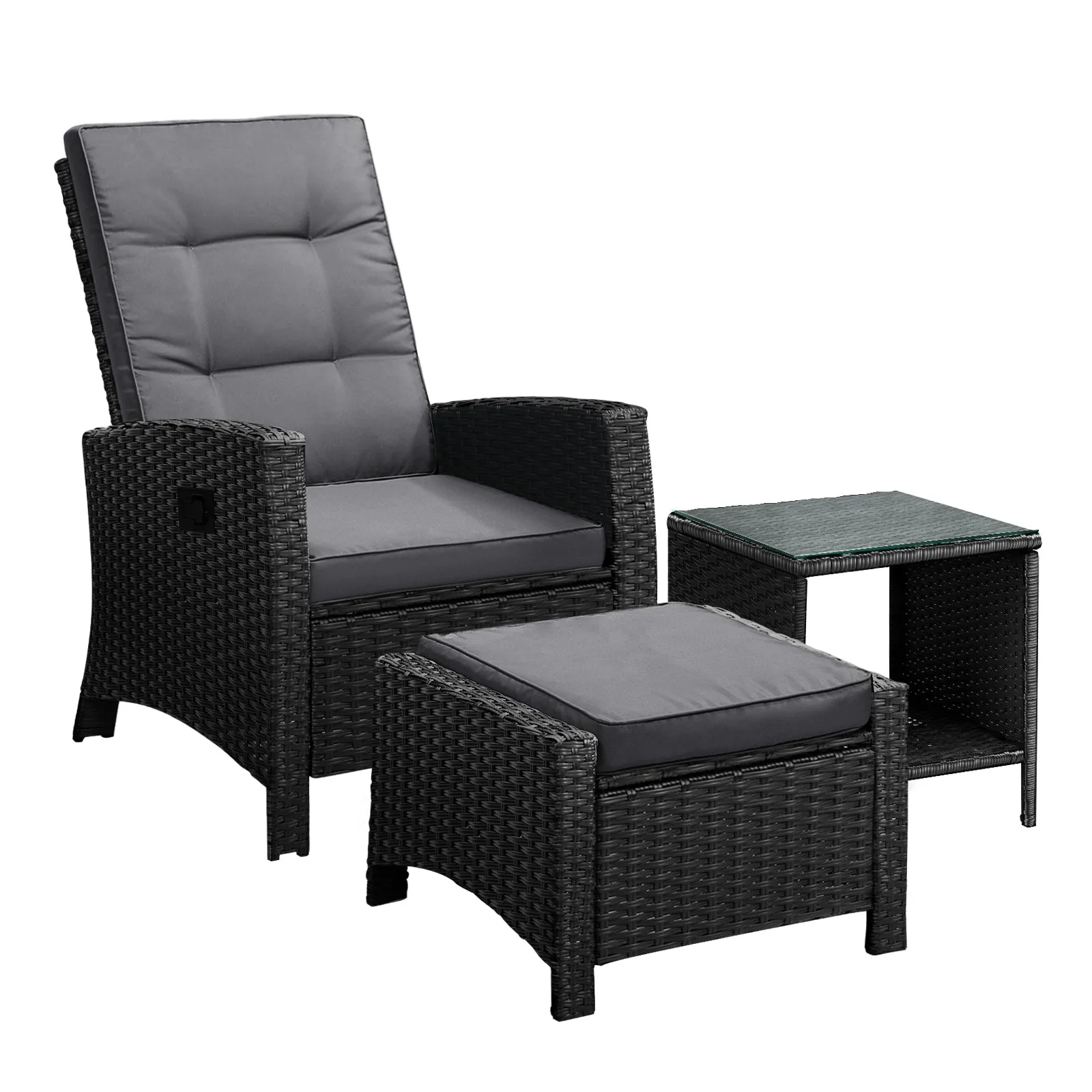 Livsip Recliner Chairs & Table Outdoor Furniture Wicker Sofa Patio Set Garden