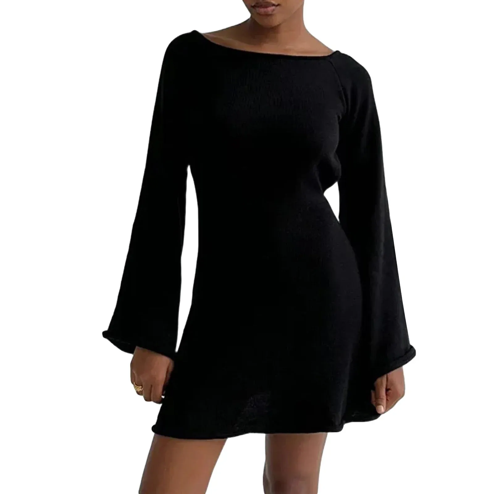 Long Sleeve Solid Color Backless Mini Party Beach Clubwear Streetwear Casual Casual Dress