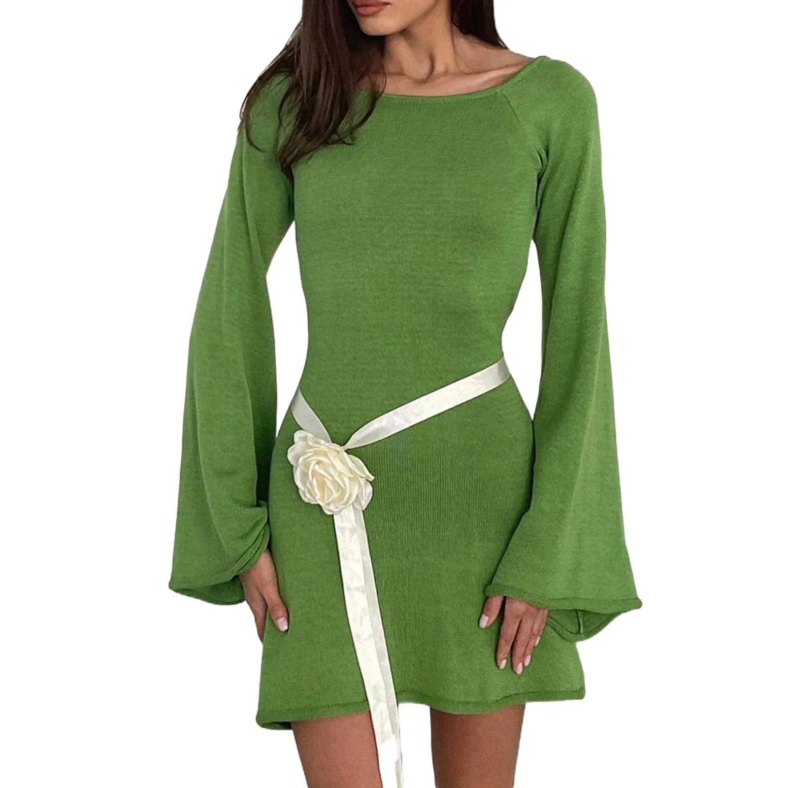 Long Sleeve Solid Color Backless Mini Party Beach Clubwear Streetwear Casual Casual Dress